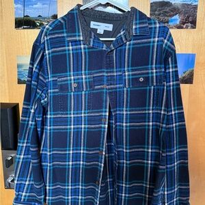 Old Navy Navy and Teal Plaid Shirt